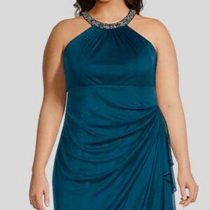 Alex Evenings Plus Size Beaded Halter Neck Cascade Ruffle Dress 14W NWT